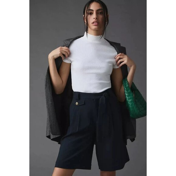 NEW Anthropologie Maeve Relaxed Trouser Shorts 4 NWT navy Size 6 - Picture 1 of 9